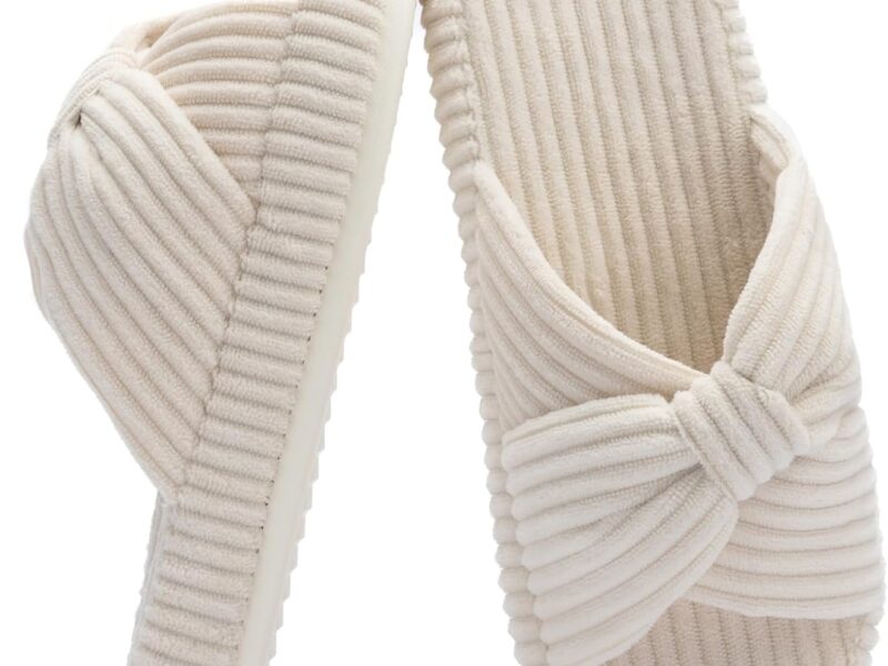 Slippers for Women Memory Foam House Bedroom Corduroy Bow Crossbands Slipper Shoes Comfy Trendy Gift Slippers