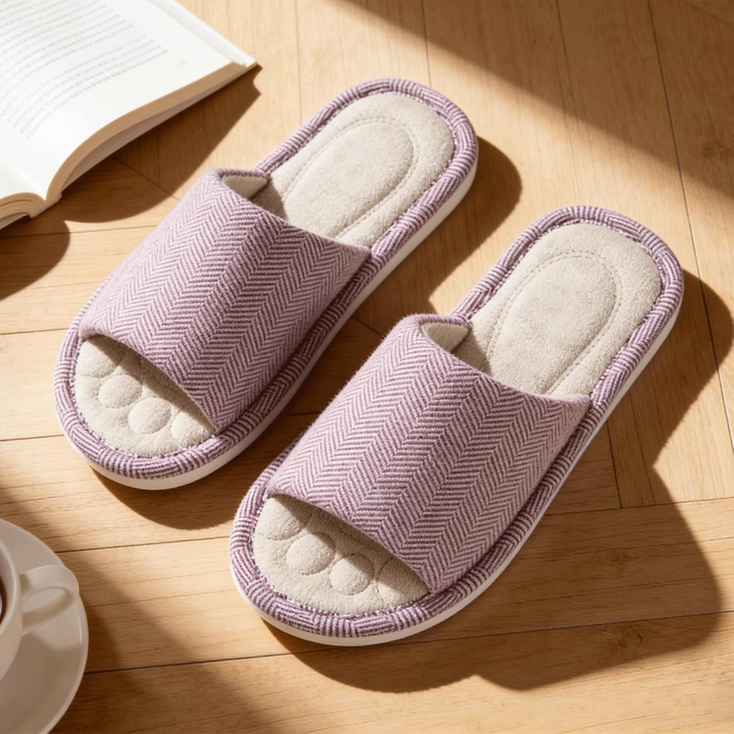 Womens Open Toe House Slippers Breathable Slip-on Indoor Slippers with Memory Foam Soft Machine Washable Bedroom Home Shoes - Image 2