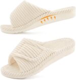 Orthopedic Slippers for Women Arch Support Indoor House Slippers Adjustable Open Toe Corduroy Bedroom Shoes with Memory Foam for Plantar Fasciitis