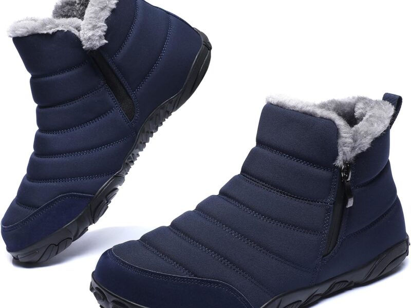 Mens Womens Winter Snow Boots Wide Toe Box Barefoot boot Fur Lined Minimalist Zero Drop Sole Walking Shoes
