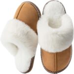 Fuzzy Slippers for Women with Memory Foam Warm Winter Faux Fur Slippers House Shoes Indoor Outdoor Mothers Day Gifts for Women Mom Suede Anti-Skid