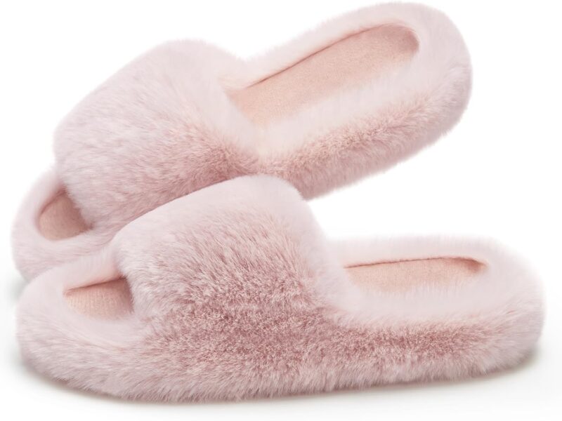 Womens Slippers with Arch Support Memory Foam Fuzzy House Slippers for Women Lightweight Cozy Indoor Open-toe Comfy Birthday Valentine's Day Gifts