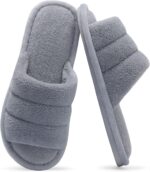 Terry Cloth Open Toe Slippers for Women Memory Foam Slip On House Slippers