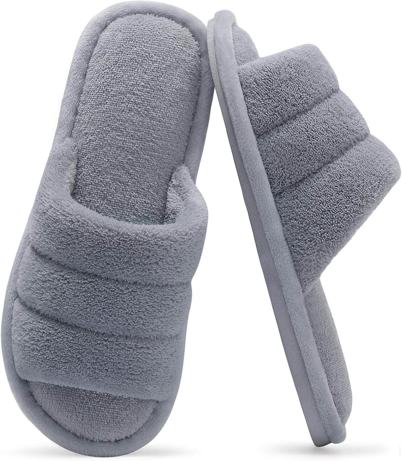 Terry Cloth Open Toe Slippers for Women Memory Foam Slip On House Slippers