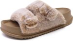 Women's Fluff Slippers Plantar Fasciitis Arch Support Platform Slippers Ladies Fashion Open Toe Faux Fur Sliders Womens House Slipper Size 6-12