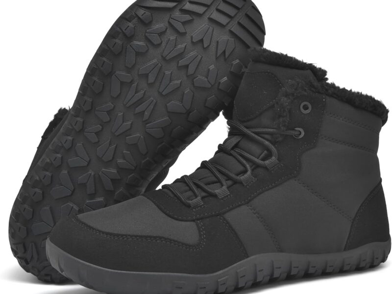Mens Winter Barefoot Boots Insulated Warm 丨 Fur Lined Minimalist Snow Shoes 丨 Wide Toe Box + Drop Zero Sole