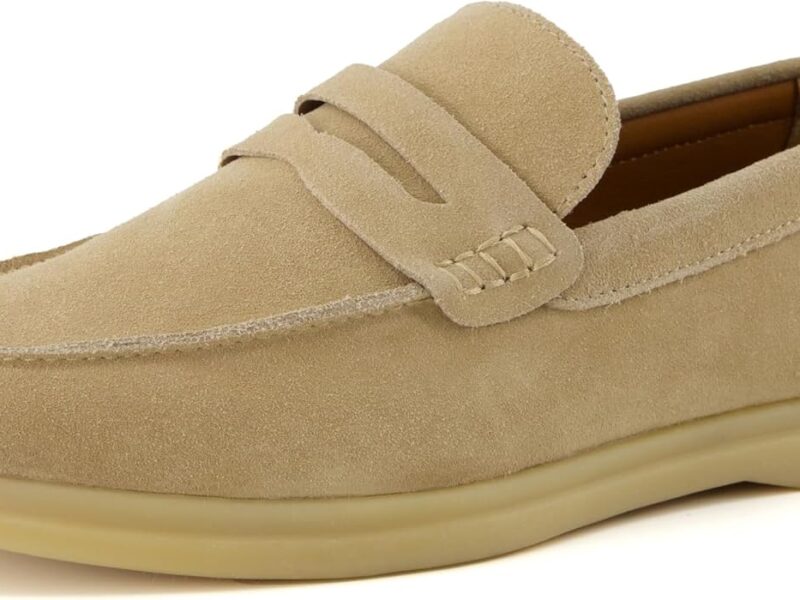 Men's Genuine Leather Slip-On Casual Penny Loafers – Memory Foam, Rubber Sole