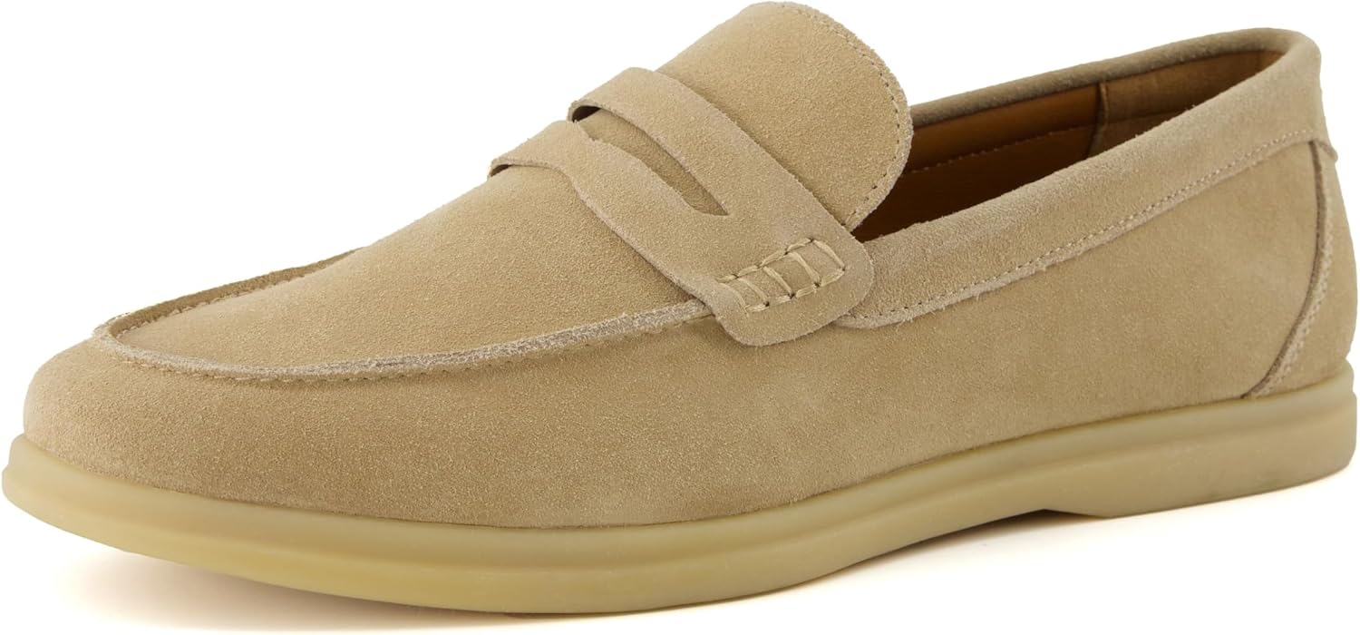 Men's Genuine Leather Slip-On Casual Penny Loafers – Memory Foam, Rubber Sole
