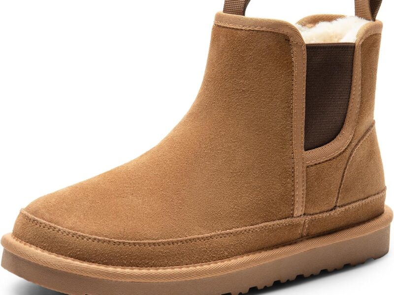 Men's Winter Snow Boots  Rugged Suede Leather Cold Weather Warm Chelsea Outdoor Boots