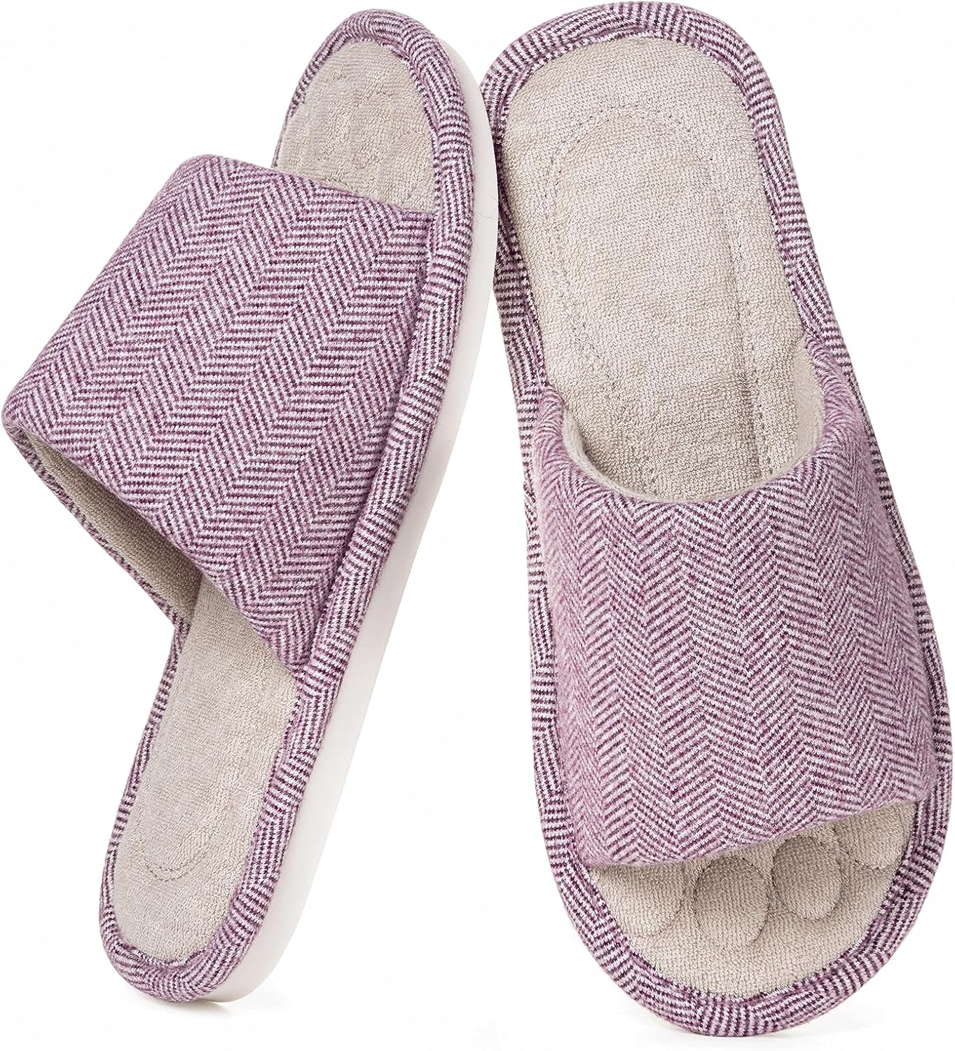 Womens Open Toe House Slippers Breathable Slip-on Indoor Slippers with Memory Foam Soft Machine Washable Bedroom Home Shoes